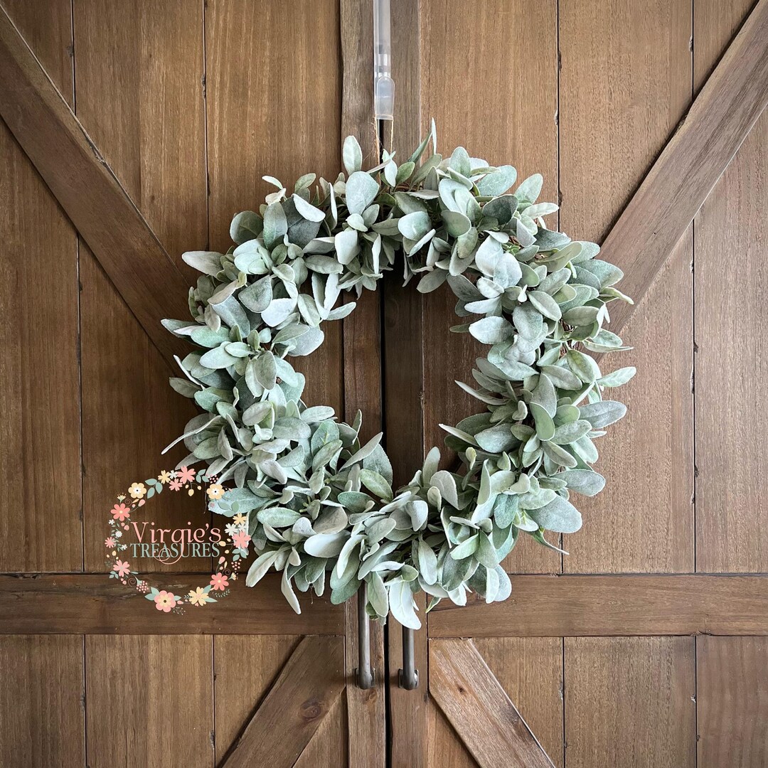 Farmhouse Wreath for Front Door / Lamb's Ear Wreath / Farmhouse Wreath ...