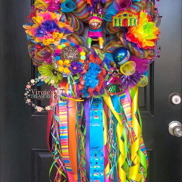 Fiesta Wreath, Fiesta Deco Wreath, Wedding Fiesta Wreath, Birthday Fiesta Wreath, Cinco De Mayo Wreath, Fiesta Theme Party, Best Seller