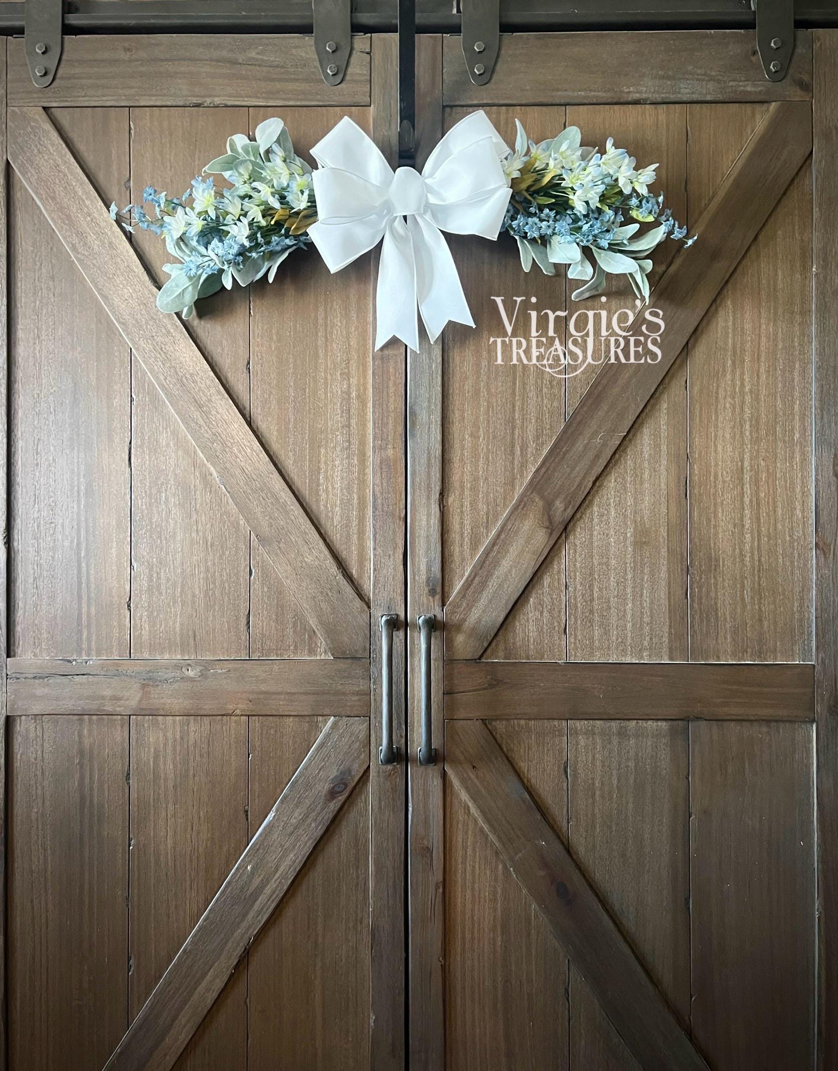 Wire Swag Frame Blue Floral Swag, Door Swag, Wall Swag, Farmhouse Swag, Lambs Ear Swag ...