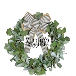 Farmhouse Spring Wreath, Wreath for Front Door Wreath, Spring Wreath, Summer Wreath, Everyday Wreath, Eucalyptus & Lambs Ear Wreath