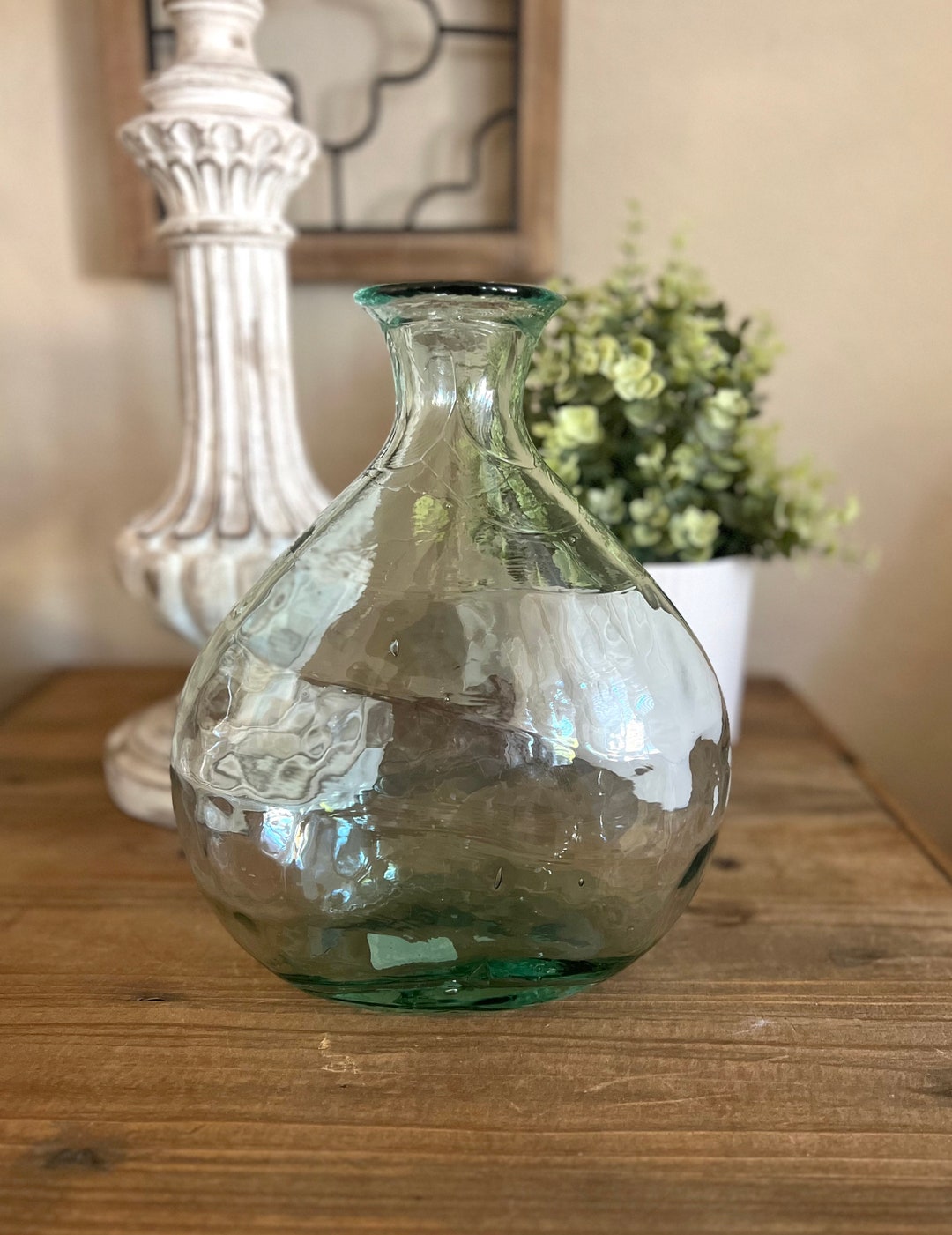 Glass Vase / Green Clear Glass Vase / Table Top Vase Etsy