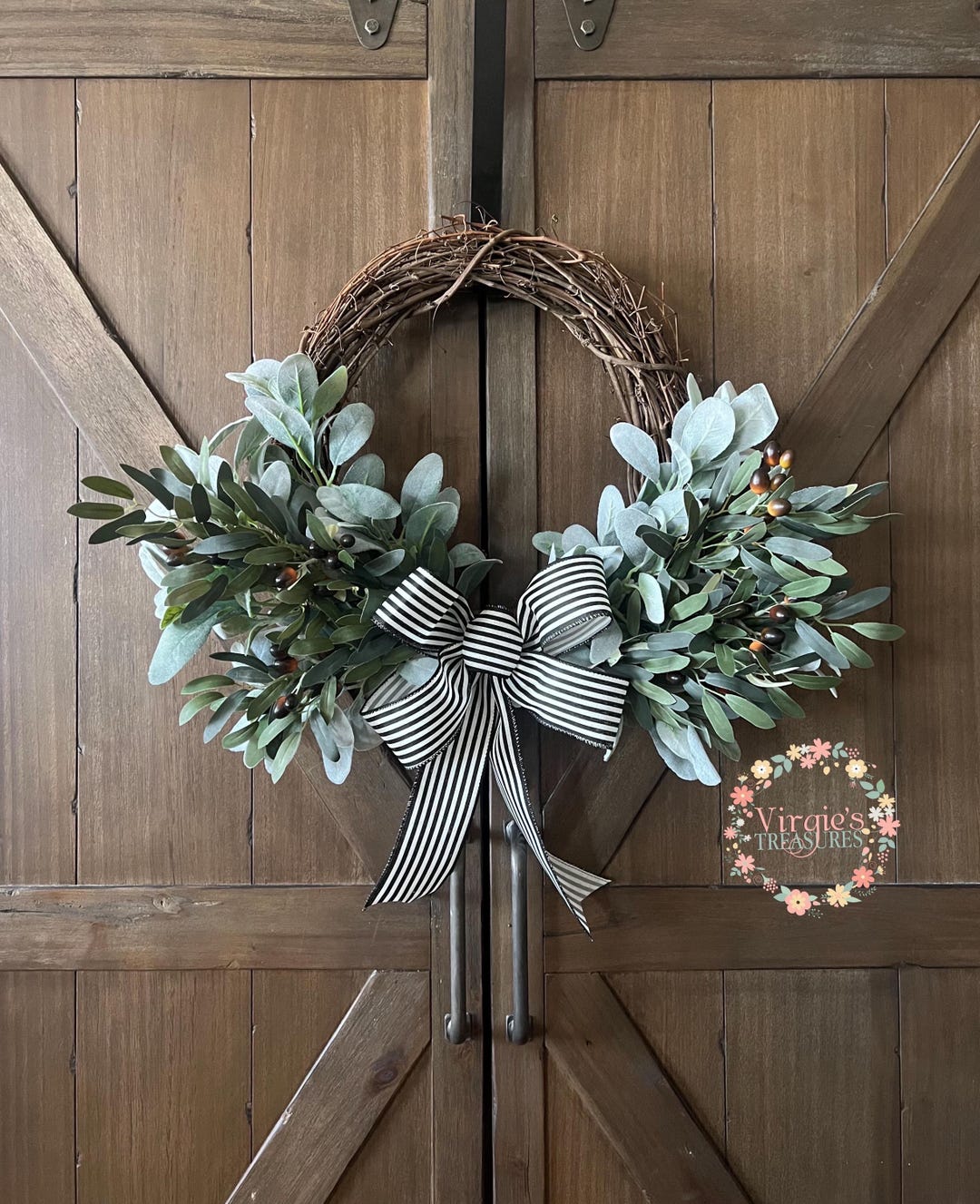 Farmhouse Wreath for Front Door / Lambs Ear Wreath / Farmhouse Wreath ...