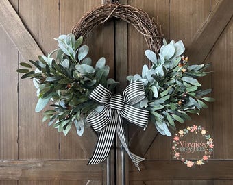Farmhouse Wreath for Front Door / Lambs Ear Wreath / Farmhouse Wreath / Lambs Ear & Olive Leaf Wreath / Year Round Wreath / Greenery Wreath