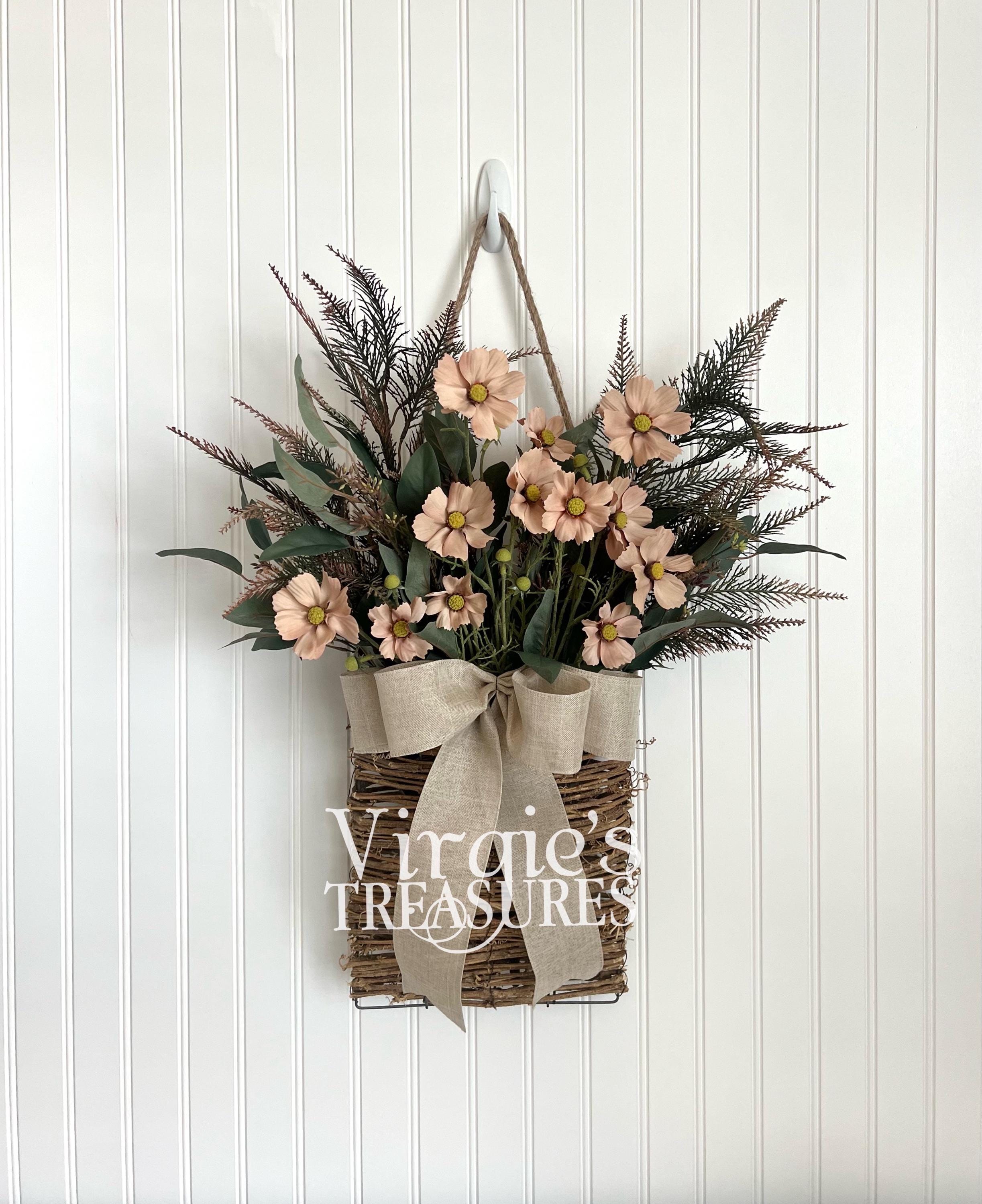 Cosmo Flower Door Basket Wreath, Rattan Hanging Basket, Floral