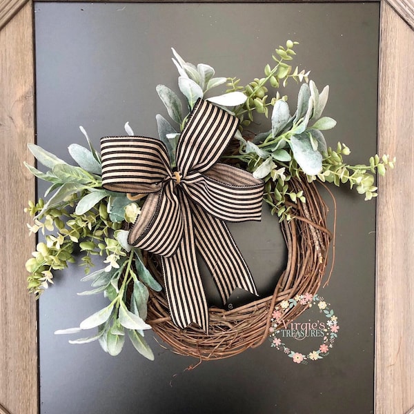 Spring Wreath, Eucalyptus & Lamb Ears Wreath, Neutral Everyday Wreath, Farmhouse Decor, Greenery Wreath, Pantry Door Wreath, Camper Wreath