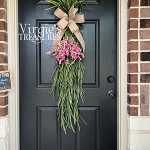 Saw Grass Swag / Greenery Swag / Summer Swag / Spring Swag / Everyday Swag / Front Door Swag / Wall Decor / Pink Wildflowers / Mother Day