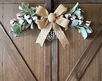 Lambs Ear & Cotton Stem Swag, Door Swag, Wall Swag, Farmhouse Swag, Lambs Ear Swag, Door Accent, Door Hanger Swag