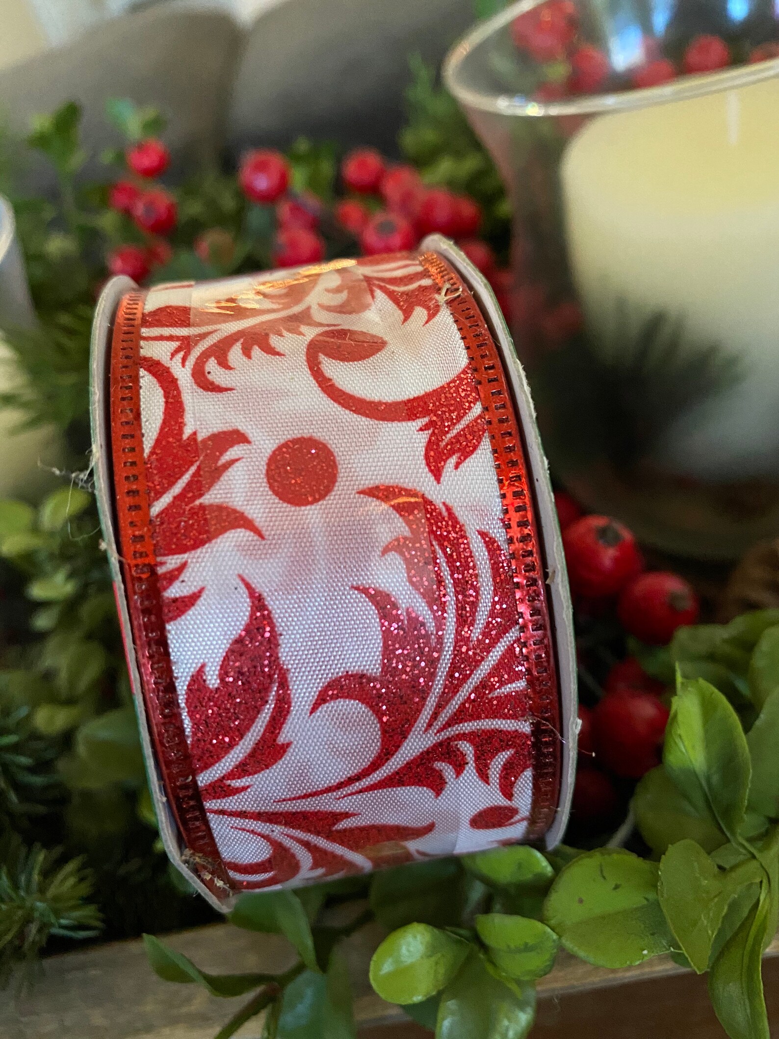 1.5 x 12 ft Red Scroll Wire Ribbon Red & White Wire Ribbon Etsy