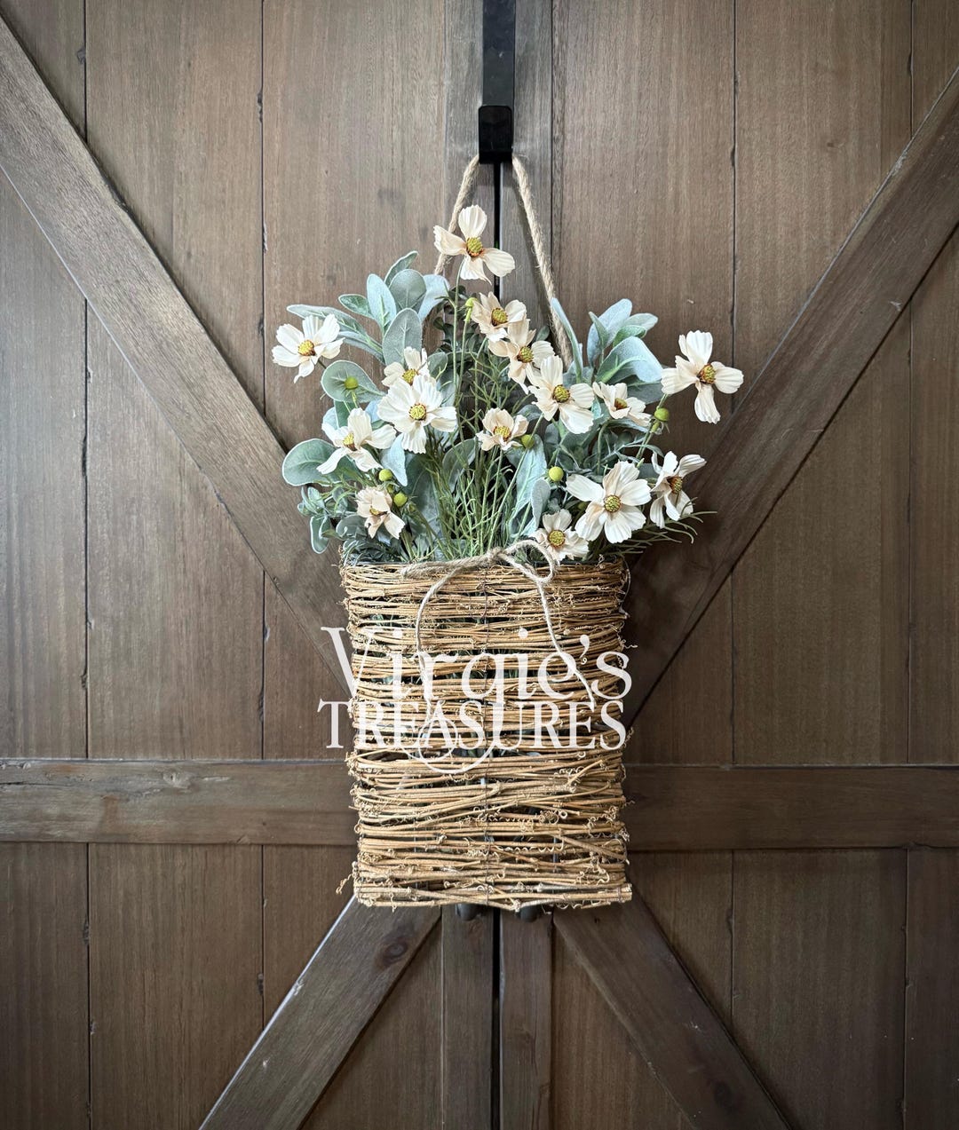 2wayで飾る❁⃘*.゜basket wreath~ フライング basket~ Cosmo Flower Door Basket Wreath, Spring Hanging Basket, Floral