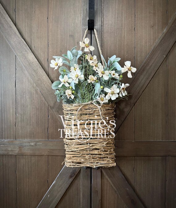 Cosmo Flower Door Basket Wreath, Spring Hanging Basket, Floral