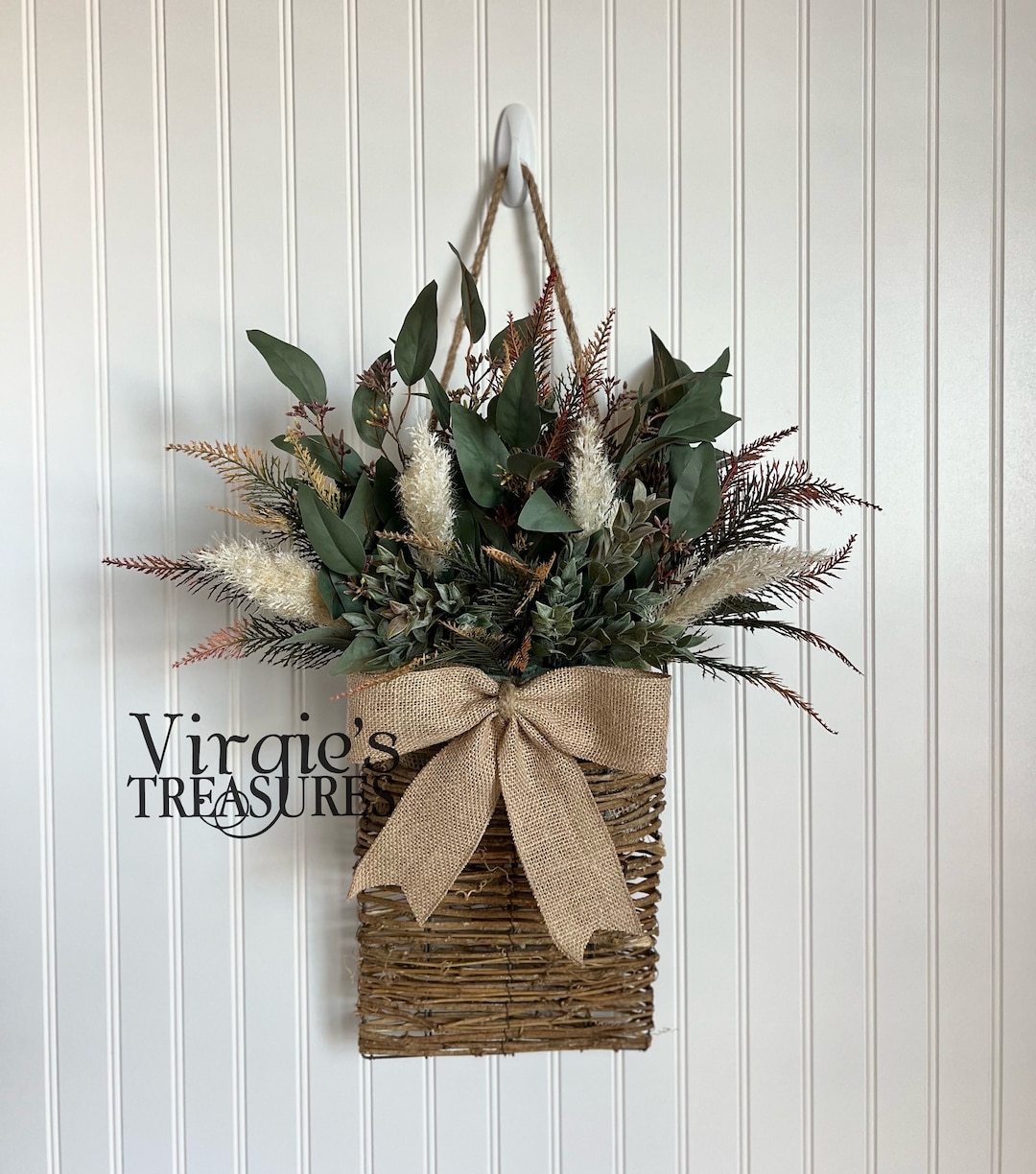 Boho Door Basket Wreath Rattan Hanging Basket Floral Arrangement