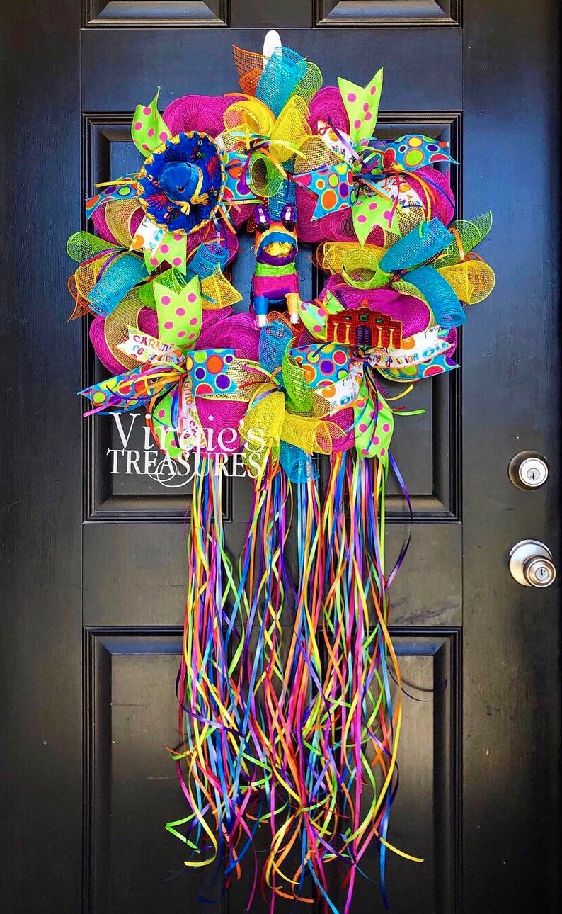 Double Door Fiesta Wreath-Cinco De Mayo Wreath-Fiesta Deco Mesh Wreath-Bright and Colorful Fiesta Wreath-Fiesta San Antonio Wreath, 20 Inch image 2