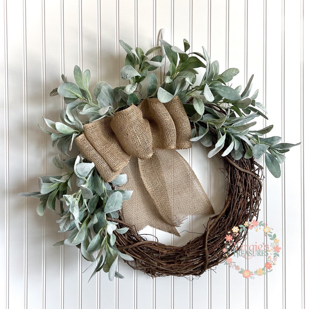 Lambs Ear Wreath, Farmhouse Wreath, Front Door Wreath, Fall Wreath ...