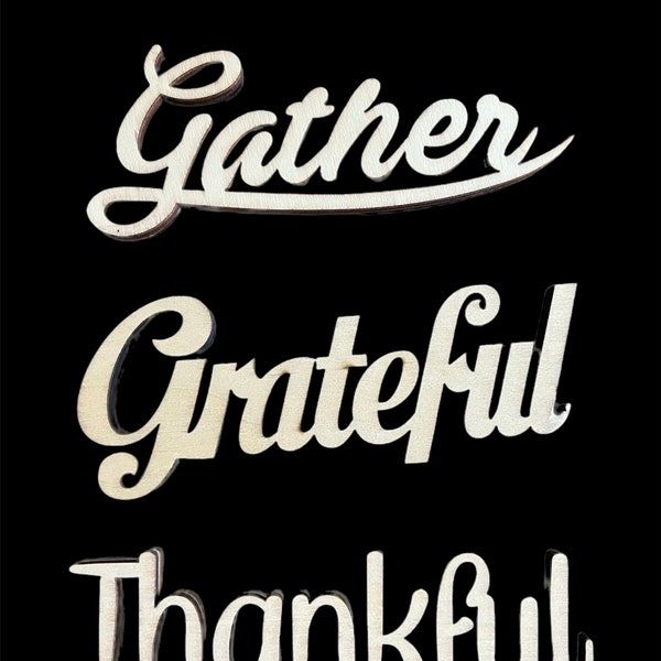 Word Wood Cut Outs / Wood Fall Cut Out Words / Unfinished Holiday Craft Words / thankful, grateful, gather word cut outs