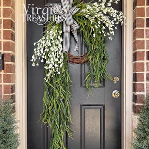 White Flower Wreath / Saw Grass Wreath / Greenery Wreath / Summer Wreath / Spring Wreath / Everyday Wreath / Front Door Wreath