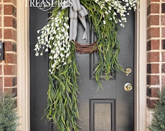 White Flower Wreath / Saw Grass Wreath / Greenery Wreath / Summer Wreath / Spring Wreath / Everyday Wreath / Front Door Wreath