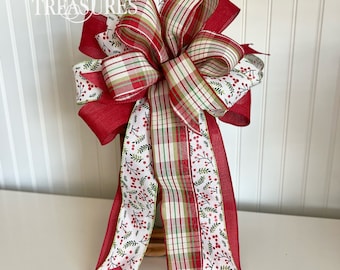 Christmas Tree Wired Bow, Wreath Wired Bow, Holiday Bow, Christmas Decor Bow, Lantern Bow, Tree topper