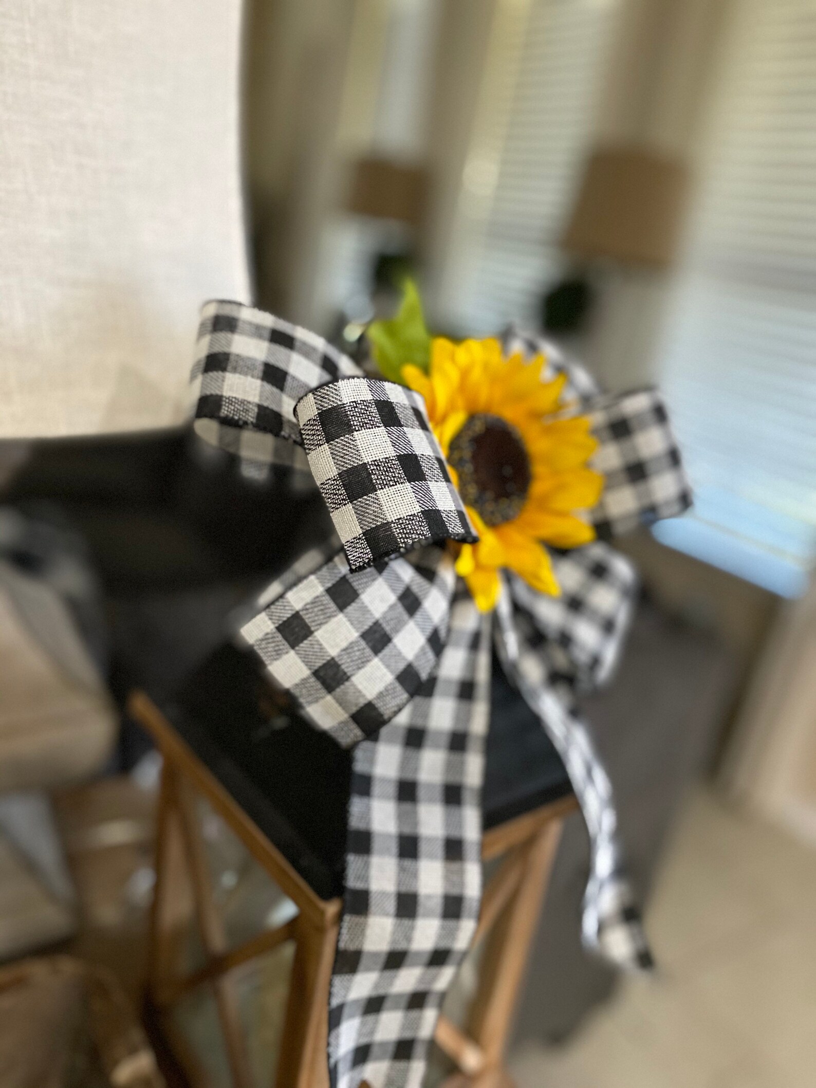 Sunflower Bow Black White Buffalo Plaid Bow Farmhouse Plaid Etsy