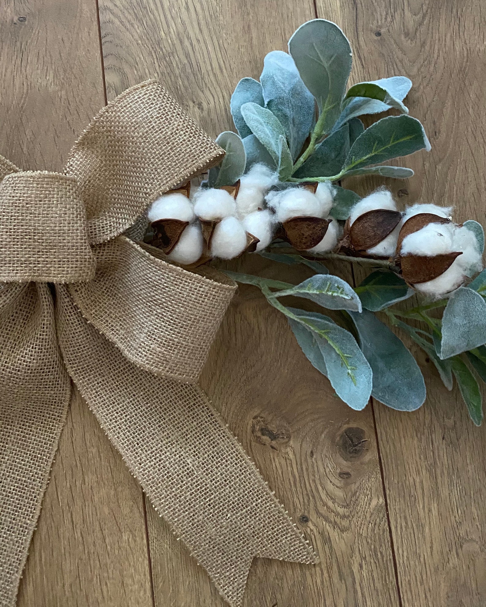 Lambs Ear & Cotton Stem Swag Door Swag Wall Swag Farmhouse Etsy