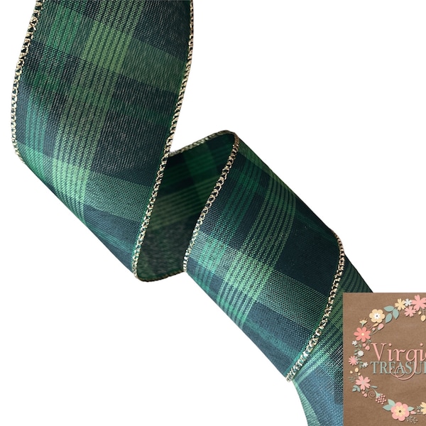 Green Plaid Wired Ribbon-Christmas Plaid Ribbon-Christmas Wired Ribbon-Christmas Ribbon-Holiday Wired Ribbon-10 yards