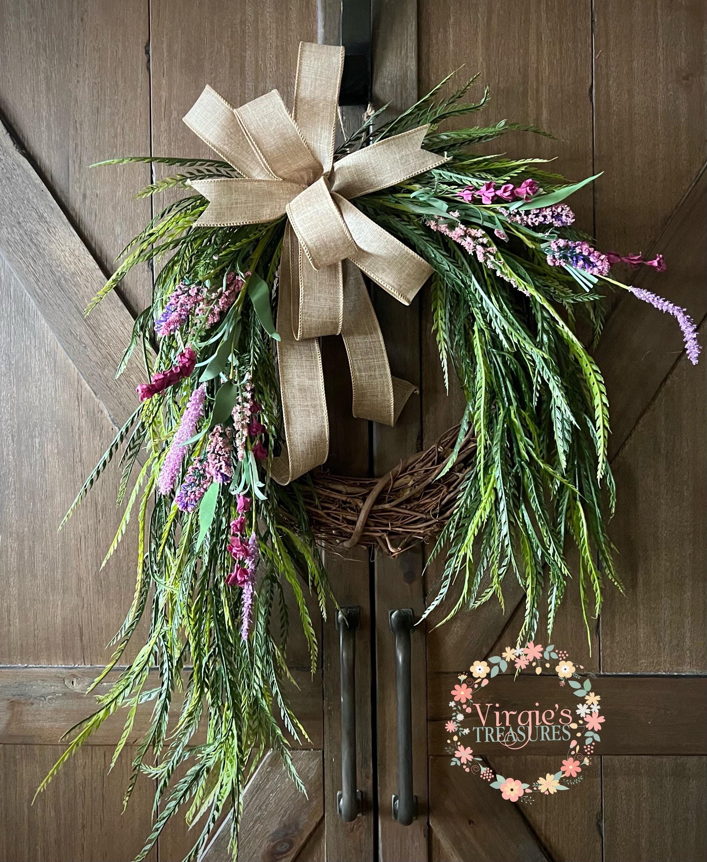 mse。ウッドブロンド,saw grass ,Fresh Pear Lavender Wreath / Saw Grass Wreath / Greenery Wreath / Summer