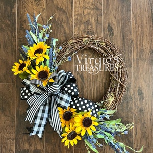 Sunflower Wreath for Front Door, Sunflower Grapevine Wreath, Farmhouse ...