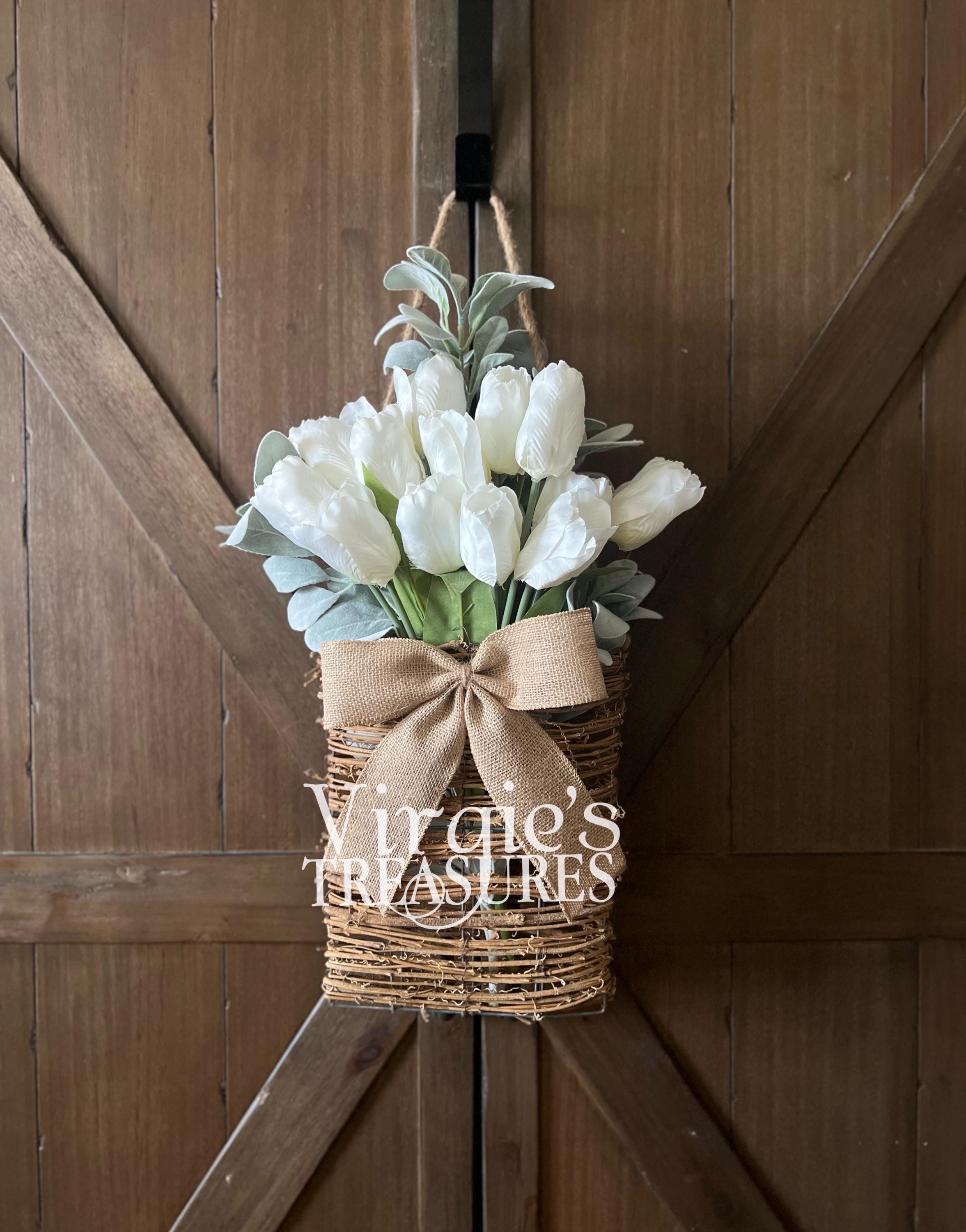 Tulip Door Basket Wreath, Spring Hanging Basket, Floral