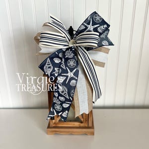 Coastal Decor Bow, Beach Theme Bow, Wreath Bow, Beach Lantern Bow, Lantern Bow, Nautical Lantern Bow, Shell Bow (Lantern NOT INCLUDED)