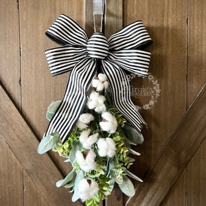 Lambs Ear & Cotton Stem Teardrop Swag, Spring Door Swag, Wall Swag, Farmhouse Swag, Eucalyptus Swag, Small Swag