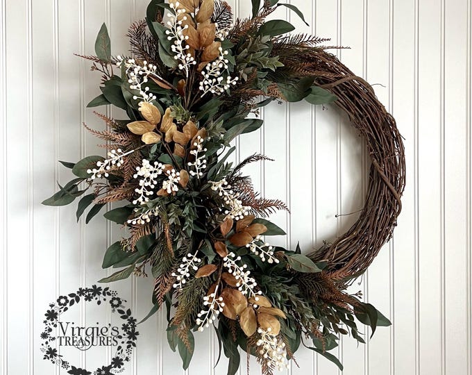 Fall Floral Wreath-Fall Wreath-Front Door Wreath-Eucalyptus Wreath-Autumn Wreath-Fall Eucalyptus Wreath-Thanksgiving Wreath