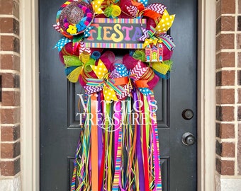 Fiesta Wreath, Viva Fiesta San Antonio Wreath, Glitter Sombrero Fiesta Wreath, Fiesta Hot Pink Wreath, Party Theme Door Decor, Cinco De Mayo