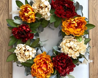 Fall Peony Wreath, Elegant Fall Wreath, Fall Wreath, Fall Wreath for Front Door, Thanksgiving Wreath, Peony Wreath, Lambs Ear Wreath