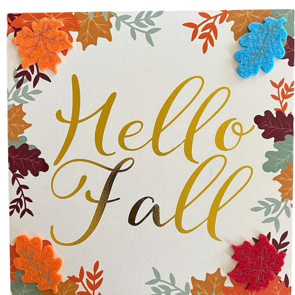 Hello Fall Sign / Fall Shadow Box Sign / Table Top Fall Decor / Wreath embellishments / Thanksgiving decor