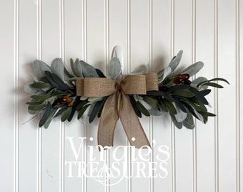 Olive Leaf Swag, Olive Leaf & Lambs Ear Swag, Farmhouse Swag, Everyday Swag, Slim Wall Accent, 15” Swag, Wall Decor, Mirror Swag