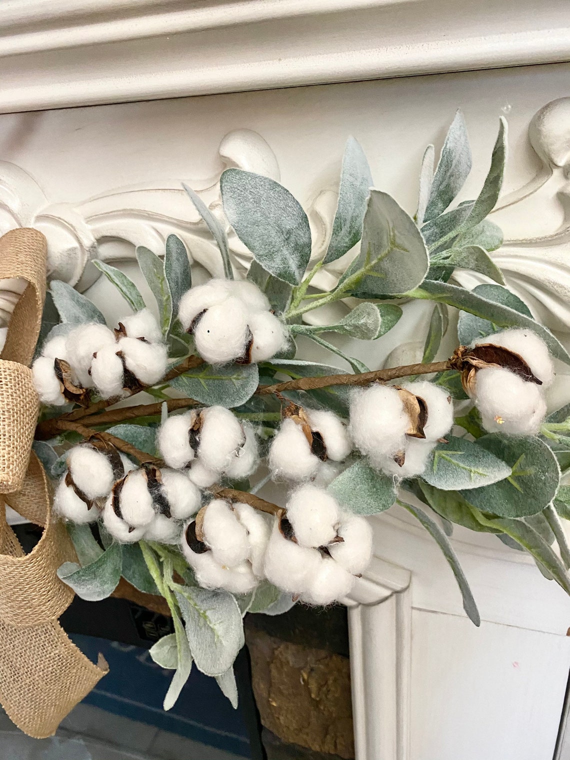 Lambs Ear & Cotton Stem Swag 36 Door Swag Wall Swag Etsy