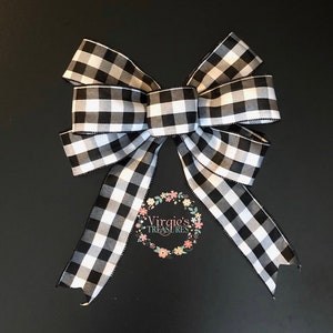 Black White Buffalo Plaid Bow, Farmhouse Plaid Bow, Buffalo Plaid Bow, Wreath Bow, Buffalo Check Bow for Wreath, Christmas Bow