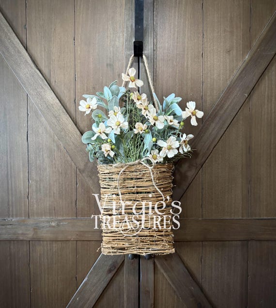 Cosmo Flower Door Basket Wreath, Spring Hanging Basket, Floral