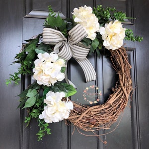 Spring Wreath Hydrangeas With Boxwood Greenery Wreath - Etsy