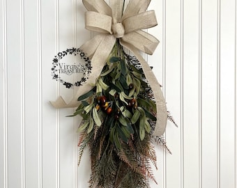 Fern Swag, Olive Leaf Wall Swag, Farmhouse Swag, Everyday Swag, Wall Accent, Window Decor, Cabinet Decor, Kitchen Decor, Teardrop Swag