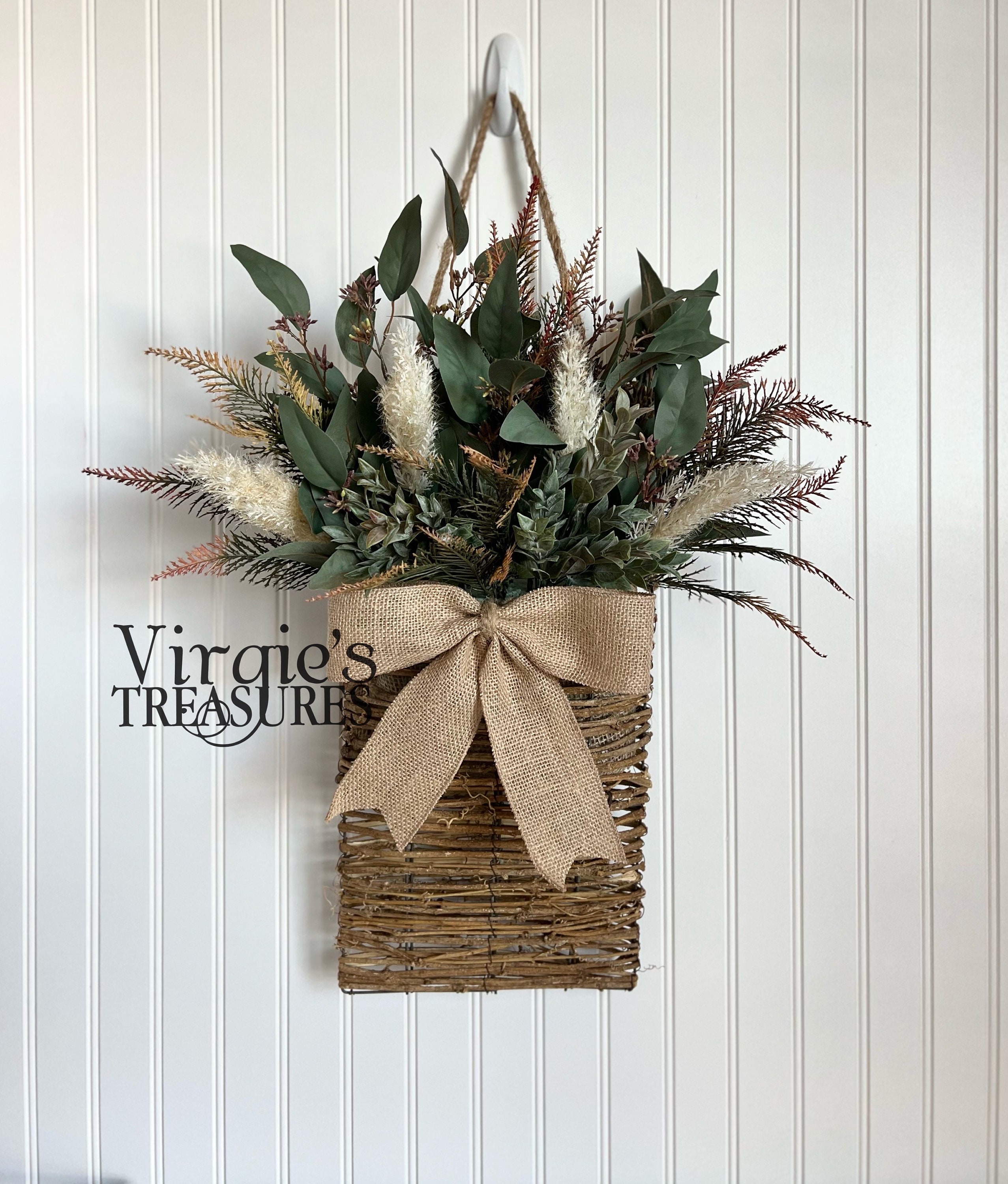 Double Door Basket Wreaths | Rattan Hanging Basket | Floral