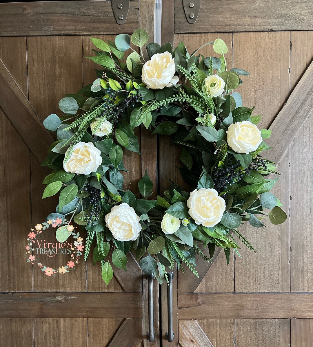 Cabbage Rose & Berry Wreath / Greenery Wreath / Front Door Wreath ...