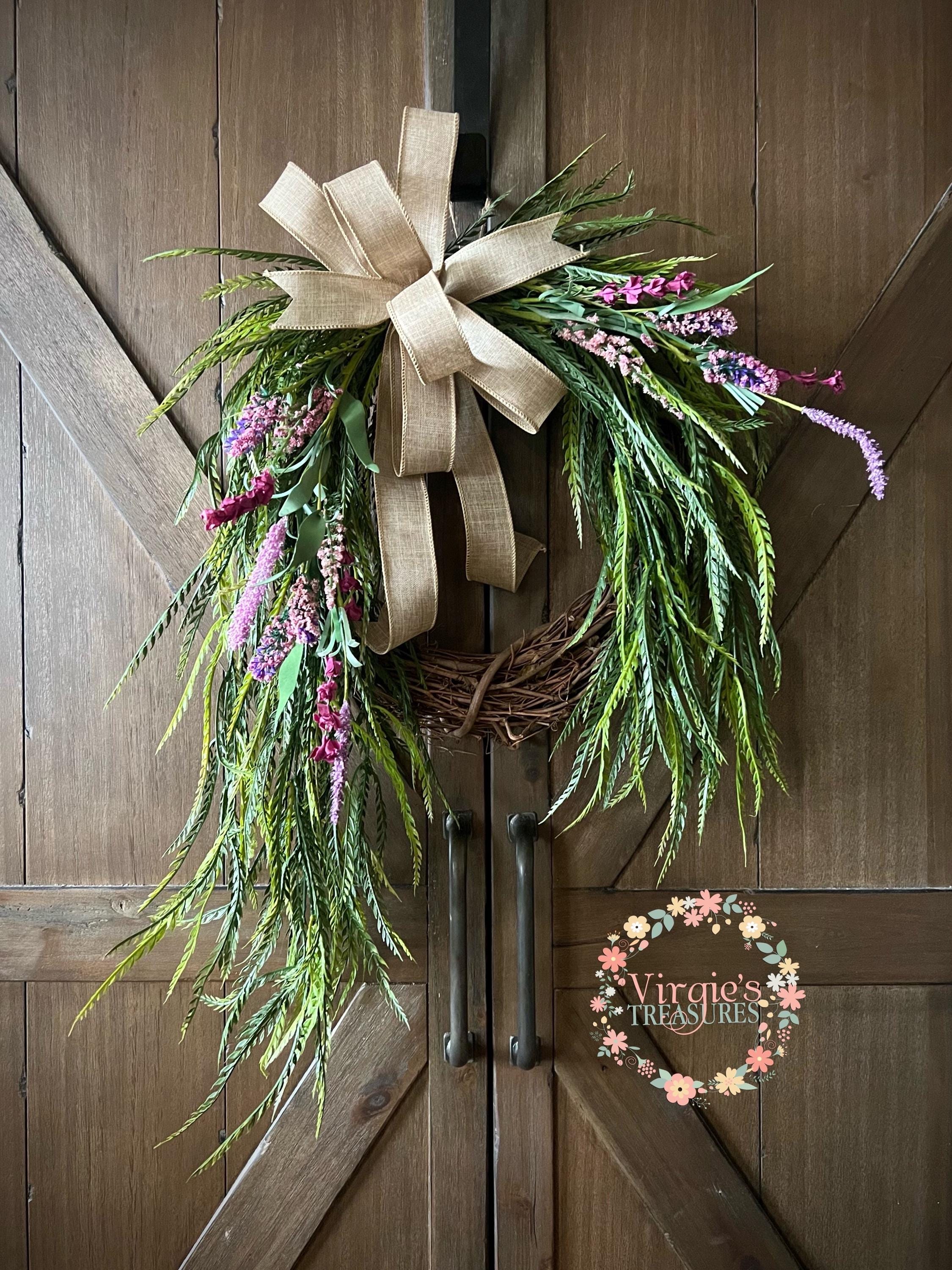 mse。ウッドブロンド,saw grass ,Fresh Pear Lavender Wreath / Saw Grass Wreath / Greenery Wreath / Summer