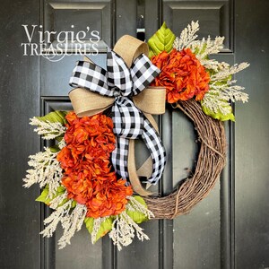 Fall Hydrangea Wreath, Hydrangea Wreath, Fall Wreath for Front Door Wreath, Everyday Wreath, Orange Hydrangea Wreath, Halloween Wreath