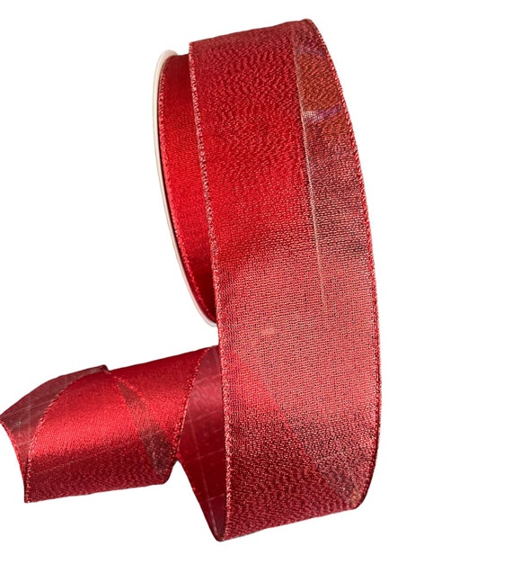 2.5” x 10 Yards Red Sheer Shimmer Ribbon-Christmas Wire Ribbon-Wreath  Making Ribbon-Sheer Wire Ribbon-Holiday Ribbon-Red Ribbon