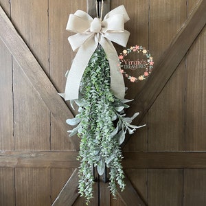 Eucalyptus Door Swag for Front Door, Wall Swag, Farmhouse Swag, Eucalyptus & Lambs Ear Swag, Window Swag, Door Hanger, Door Swag