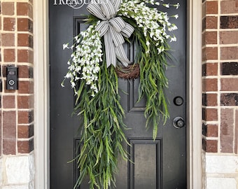 White Flower Wreath / Saw Grass Wreath / Greenery Wreath / Summer Wreath / Spring Wreath / Everyday Wreath / Front Door Wreath