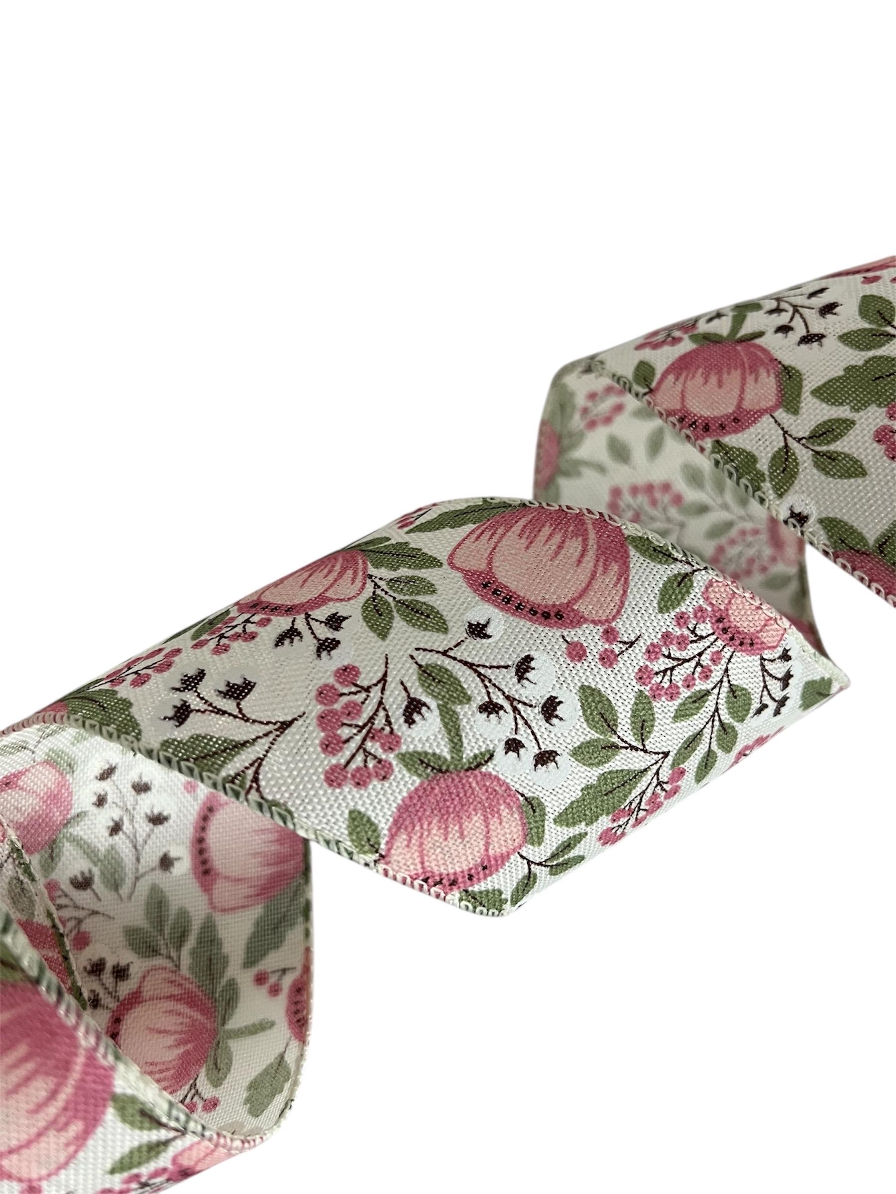 Spring Flower Ribbon Pattern Flower Pattern Wired Ribbon- 2.5” X 10 Yards Wire Ribbon-flower Ribbon ...