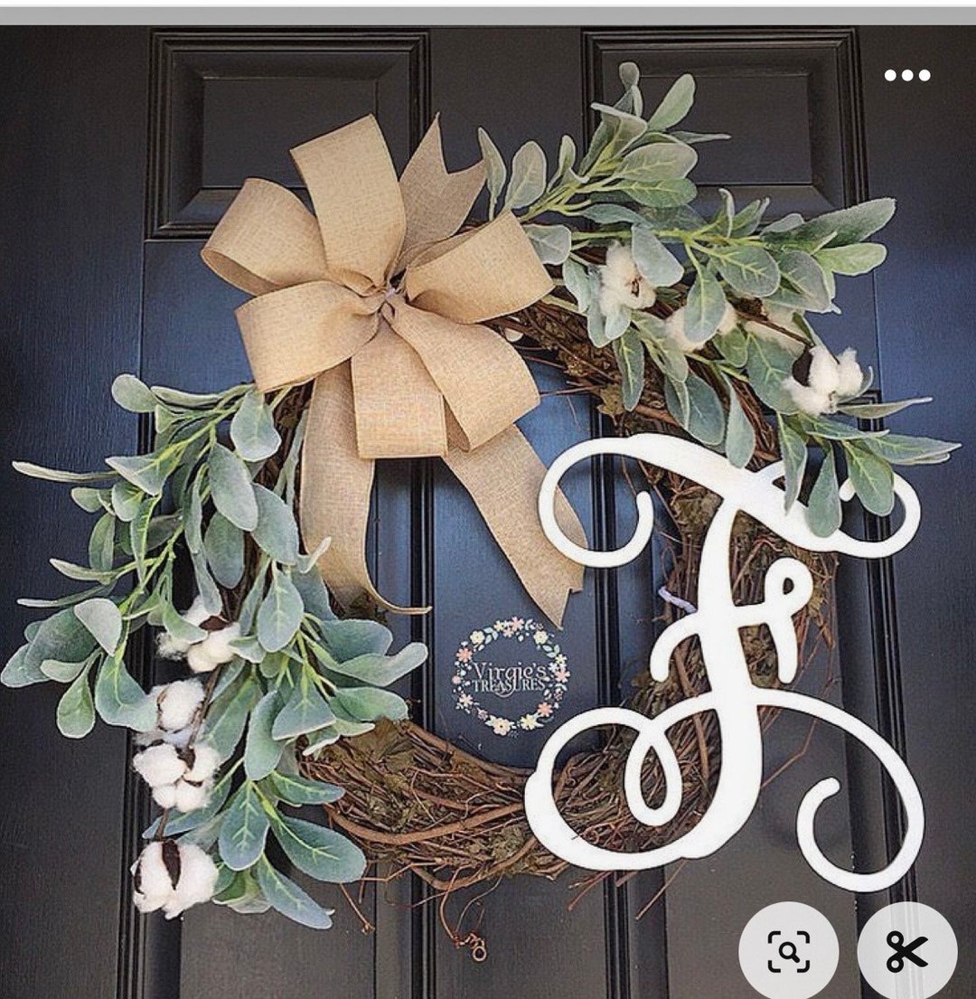 Lamb's Ear and Cotton Stem Wreath, Farmhouse Wreath, Front Door Wreath ...