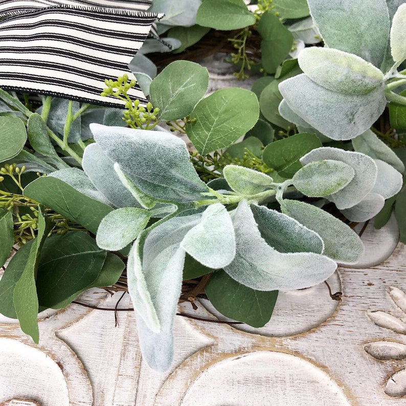 Greenery Wreath Faux Lamb Ears and Seeded Eucalyptus Wreath Etsy