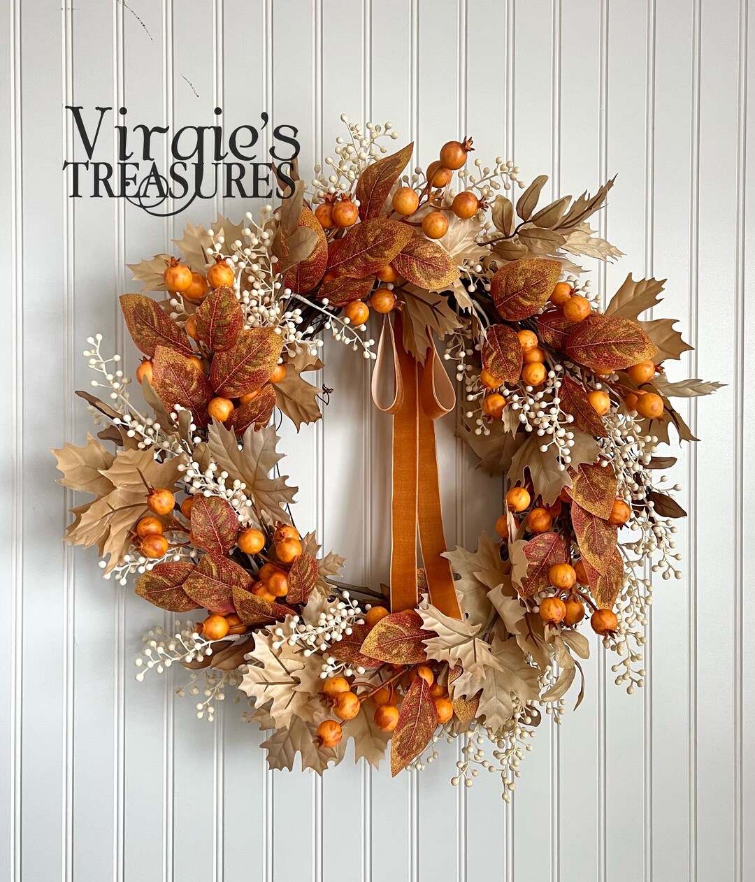Fall Wreath for Front Door, Fall Wreath, Autumn Wreath, Orange Berry ...